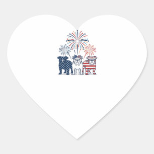 Sticker Cœur Feu d'artifice de bouledogue patriotique Design ve
