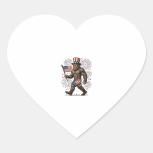 Sticker Cœur Feu d'artifice patriotique Sasquatch Gravure vinta