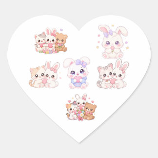 Sticker Cœur Feuille d'autocollants d'animaux Kawaii pastel dou