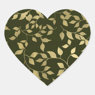 Sticker Cœur Feuilles botaniques en faux feuille métallisée ver