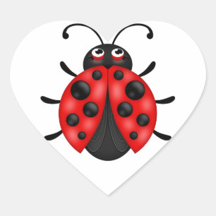 Sticker Cœur Feuilles d'autocollants rouge Ladybug noir