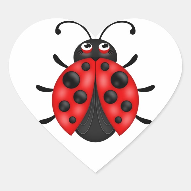 Sticker Cœur Feuilles d'autocollants rouge Ladybug noir (Devant)