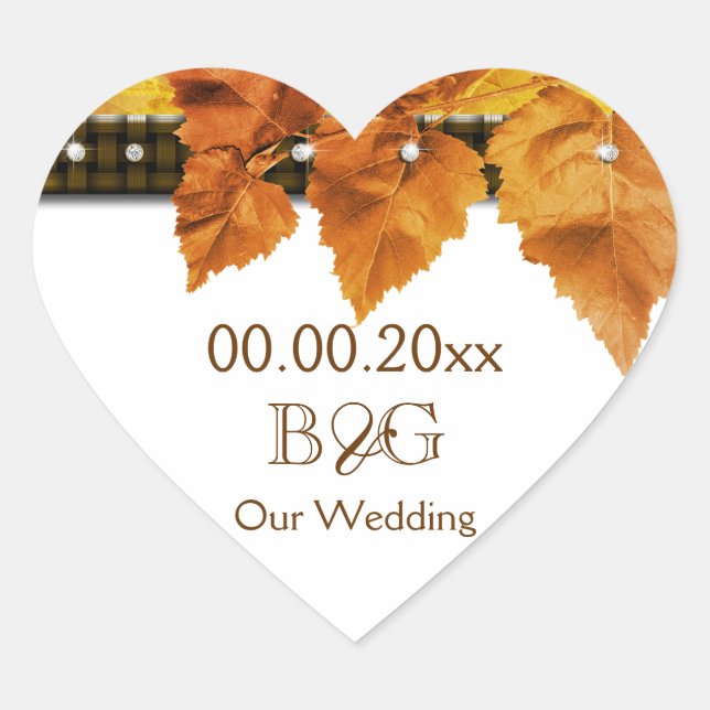 Sticker Cœur Feuilles d'automne mariage campagnard sceau #2 (Devant)