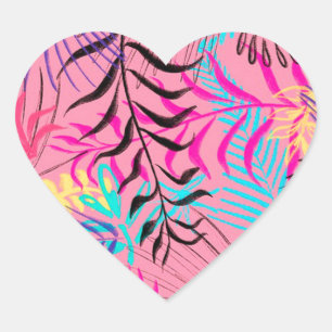 Sticker Cœur Feuilles tropicaux