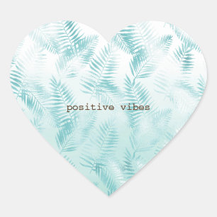 Sticker Cœur Feuilles tropicaux Mint Aqua Ombre