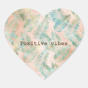 Sticker Cœur Feuilles tropicaux Peach Aqua Green
