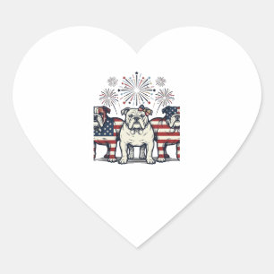 Sticker Cœur Feux d'artifice de Bouledogue patriotique Gravure 
