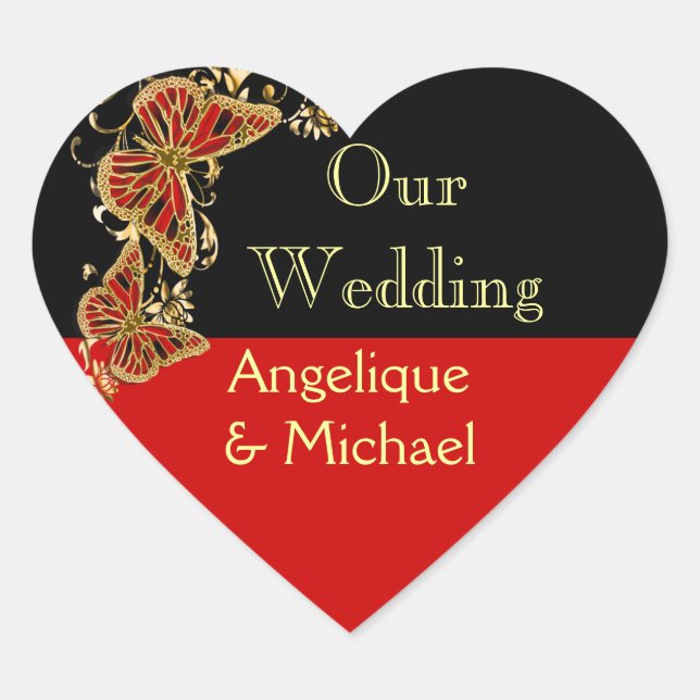 Sticker Cœur Fiançailles mariage rouge (Devant)