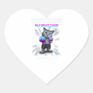 Sticker Cœur Fighting Cat Male Brast Cancer Awareness