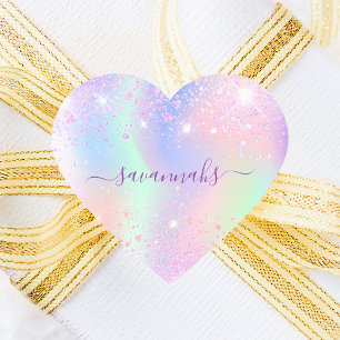 Sticker Cœur Fille anniversaire paillettes holographiques rose 