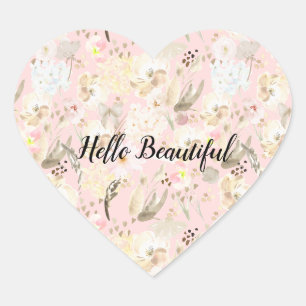 Sticker Cœur Fille Blush Crème Rose Blanc Floral