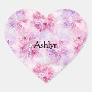 Sticker Cœur Fille Blush Rose Chic Lavande Florale Anniversaire