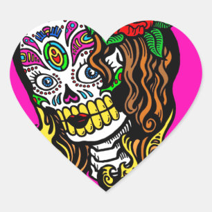 Sticker Cœur fille crâne de sucre
