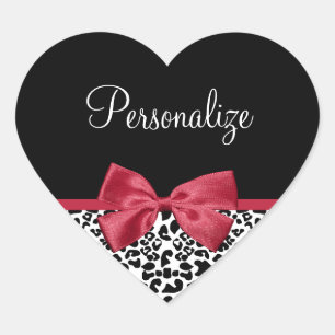 Sticker Cœur Fille Empreinte de léopard Bright Rouge Ruban Avec