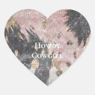 Sticker Cœur Fille étincelante rose Noir Or Cowgirl Cowhide