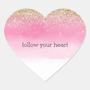 Sticker Cœur Fille or blanc Parties scintillant rose Ombre