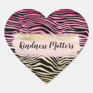 Sticker Cœur Fille Pink Gold Ombre Aquarelle Black Zebra Imprim