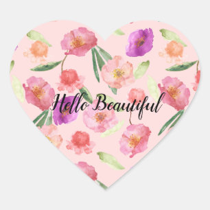 Sticker Cœur Fille Rose Aquarelle Fleurs