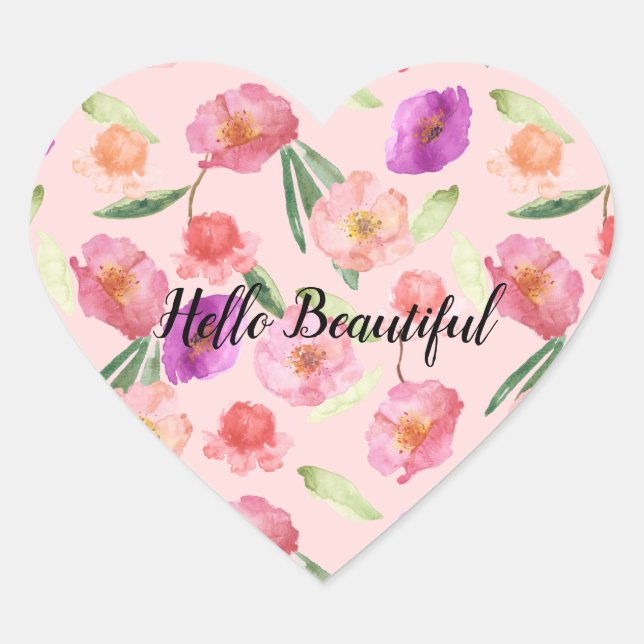 Sticker Cœur Fille Rose Aquarelle Fleurs (Devant)