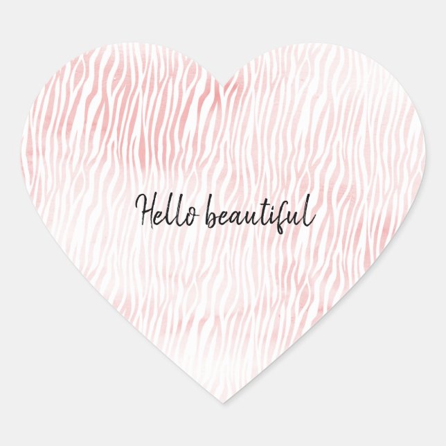 Sticker Cœur Fille rose blanc Aquarelle Animal Zebra Imprimer (Devant)