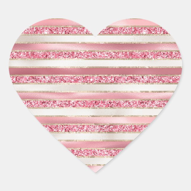 Sticker Cœur Fille rose perle Parties scintillant rayures (Devant)