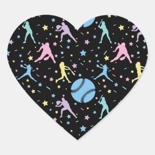 Sticker Cœur Filles Softball - Joueuses avec étoiles