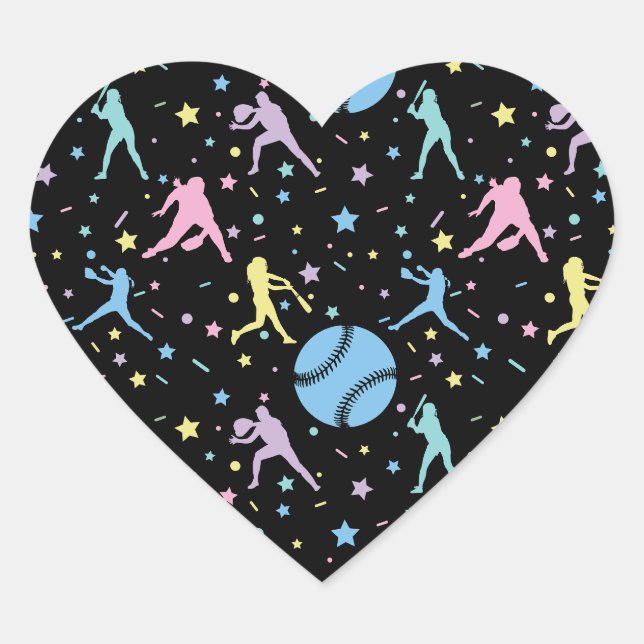 Sticker Cœur Filles Softball - Joueuses avec étoiles (Devant)