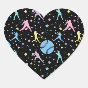 Sticker Cœur Filles Softball - Joueuses avec étoiles