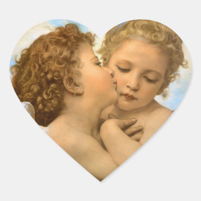 Sticker Cœur First Kiss (détail d'ange) par Bouguereau (Devant)