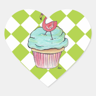 Sticker Cœur Flamant rose Cupcake