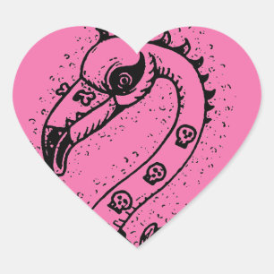 STICKER CŒUR FLAMANT ROSE DE ROCKER GOTH PUNK, HAULEURS, CHEVEU