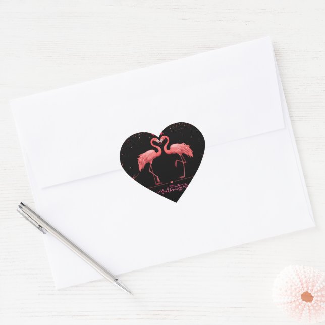 Sticker Cœur Flamant rose rose Amour - Valentine Be (Enveloppe)