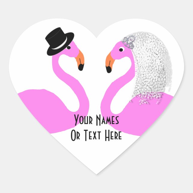 Sticker Cœur Flamants roses roses mignons Mariage de mariée et  (Devant)