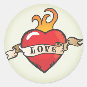 Sticker Coeur Flamme De Tatouage