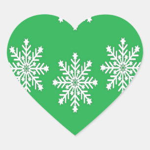 Sticker Cœur Flammes de neige de Noël en vert