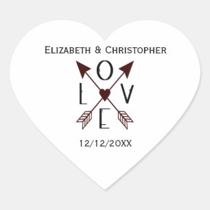 Sticker Cœur Flèches d'amour personnalisées pour mariage et fia