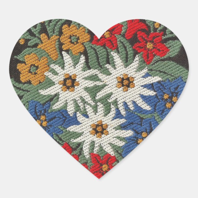Sticker Cœur Fleur alpine suisse Edelweiss (Devant)