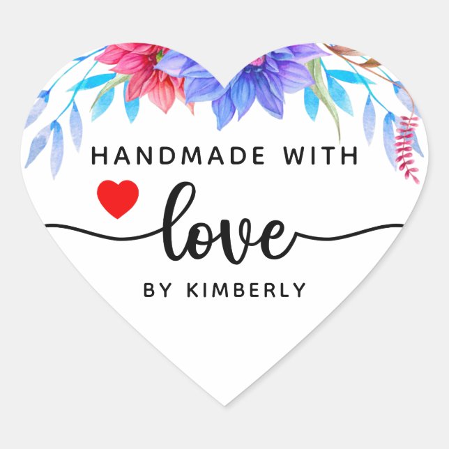Sticker Cœur Fleur artisanal avec amour (Devant)