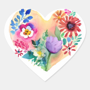 Sticker Cœur Fleur Coeur Courbe Pastel Aquarelle violet rouge