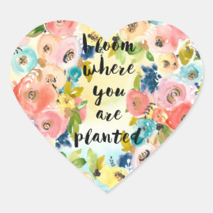 Sticker Cœur Fleur D'Aquarelle Où Vous Êtes Plantés