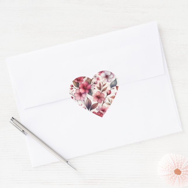 Sticker Cœur Fleur de cerise (Enveloppe)