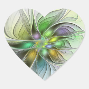 Sticker Cœur Fleur de Fantaisie Colorée Moderne Abstraite Fract