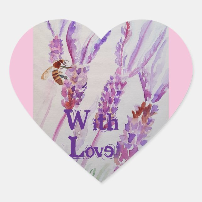 Sticker Cœur Fleur de lavande et aquarelle d'abeille (Devant)