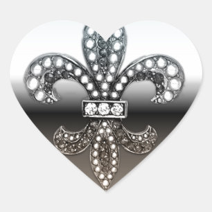 Sticker Cœur Fleur De Lis Flou Nouvelle-Orléans Argent Noir