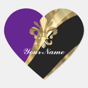 Sticker Cœur Fleur de lys violet et or