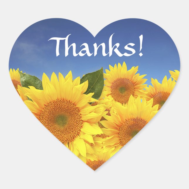 Sticker Cœur Fleur Mariage de tournesol jaune Merci floral (Devant)