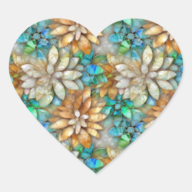 Sticker Cœur Fleurs blanches d'or Aqua (Devant)