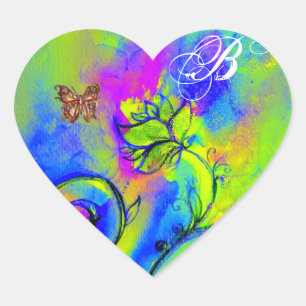 STICKER CŒUR FLEURS BLANCHES ET MONOGRAMME À BOUTEILLE D'OR
