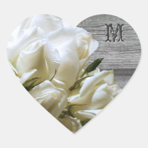 Sticker Cœur Fleurs blanches rustiques Monogrammes Enveloppe Co