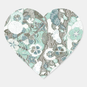 Sticker Cœur Fleurs Brown bleues Abstraites
